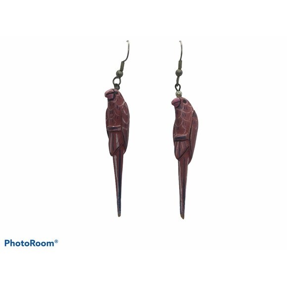 Red Parrot Hook Earrings - Picture 1 of 3